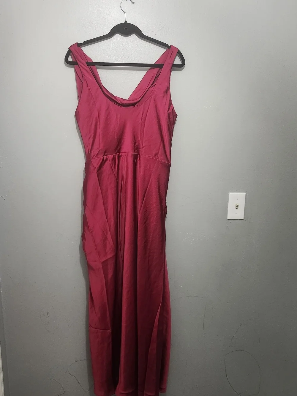 Abercrombie & Fitch Magenta Ruched Cowl Neck Maxi Dress with Side Slit Sz L New
